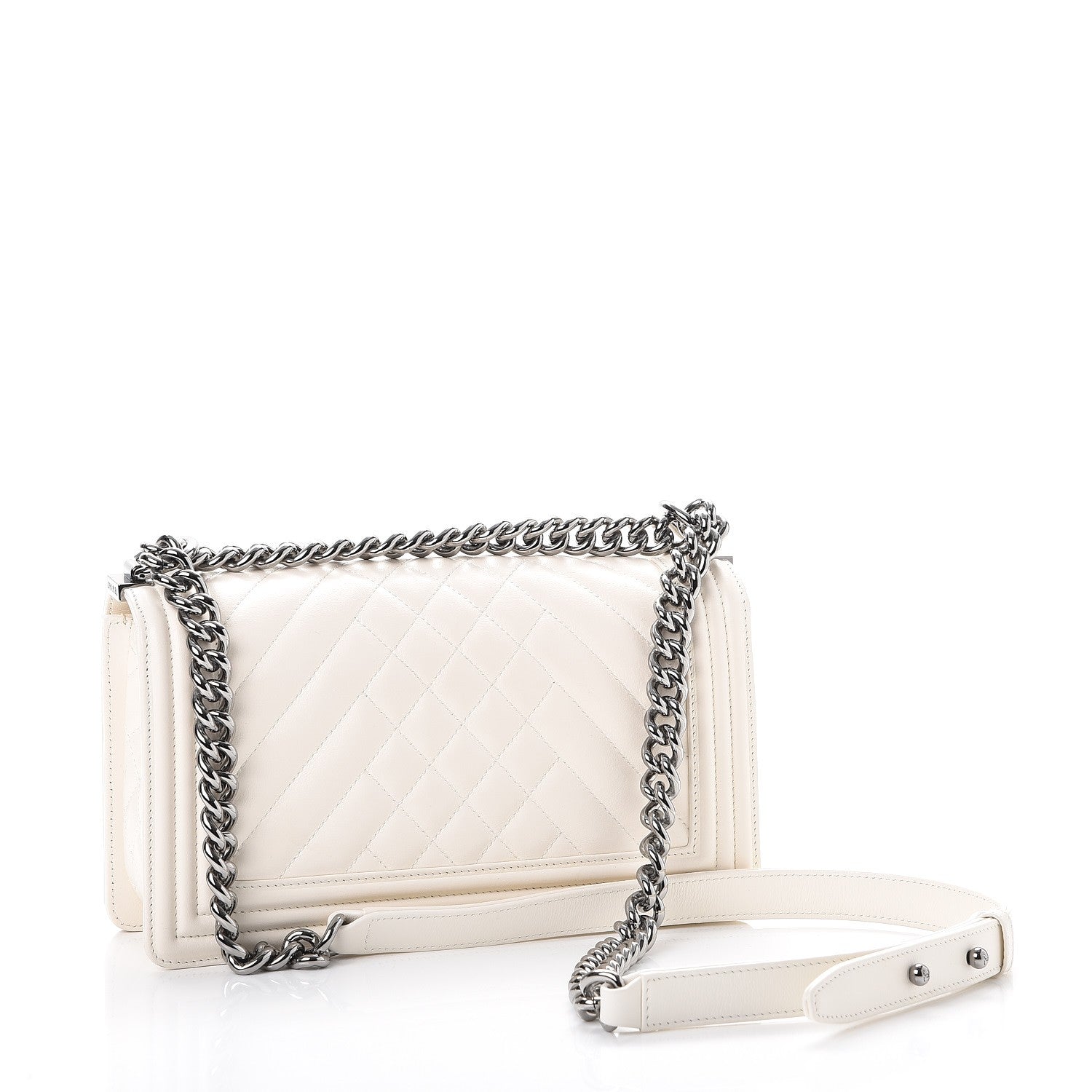 Chanel Lambskin Quilted Chevron Medium Boy Flap White 3 of 7