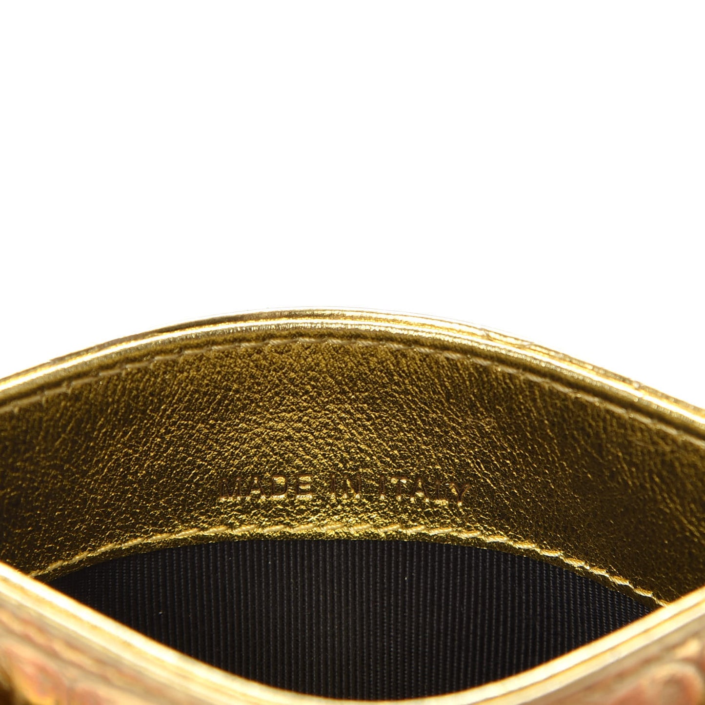 Metallic Calfskin Crocodile Embossed Cocodile Card Holder Gold