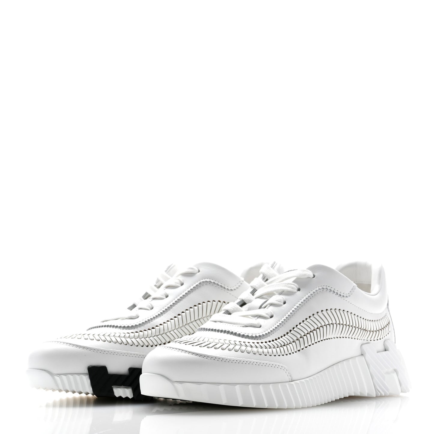 Calfskin Herringbone Braided Bouncing Sneakers 37 White