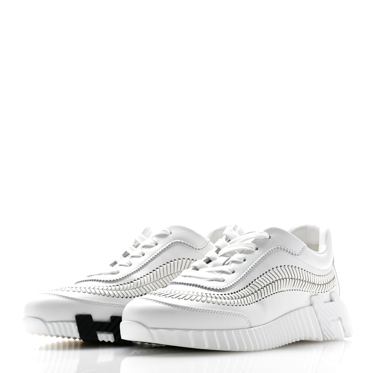 Hermes Calfskin Herringbone Braided Bouncing Sneakers 37 White 3 of 9