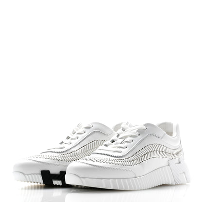 Hermes Calfskin Herringbone Braided Bouncing Sneakers 37 White 3 of 9