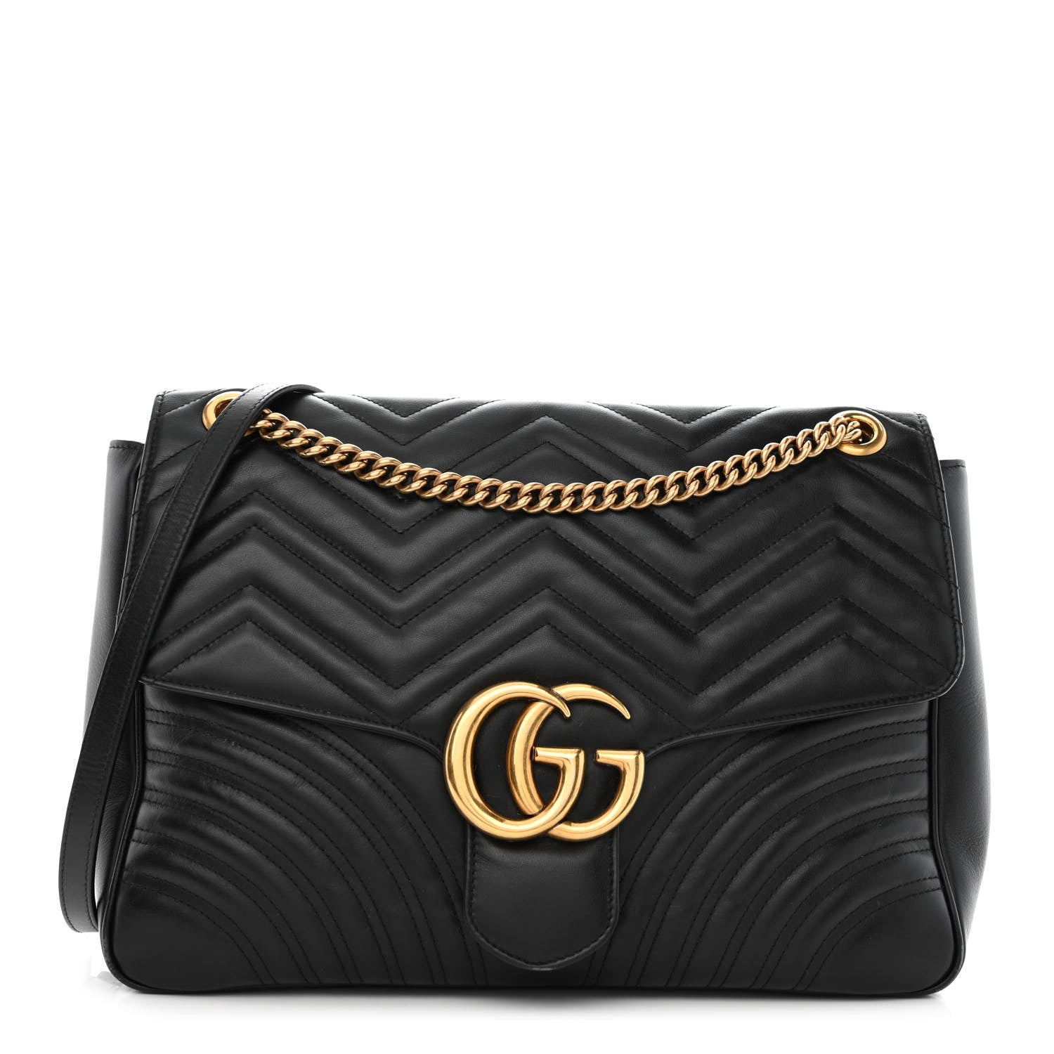 Gucci Calfskin Matelasse Large GG Marmont Shoulder Bag Black 1 of 11