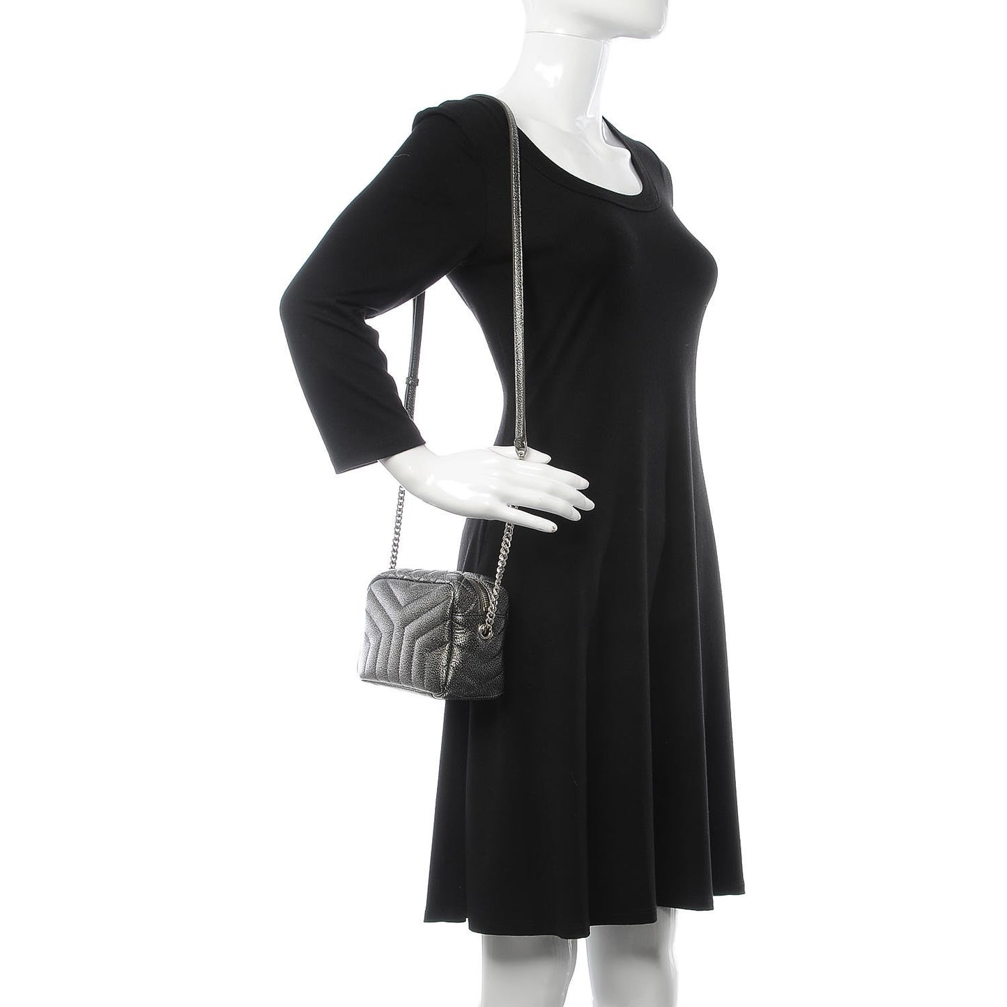 Metallic Grain De Poudre Y Quilted Monogram Mini Loulou Camera Bag Gun Metal