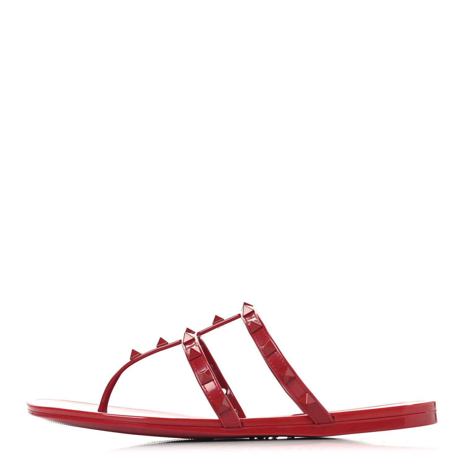 Valentino Garavani PVC Jelly Monochrome Rockstud Caged Flat Thong Sandals 38 Rosso 1 of 9