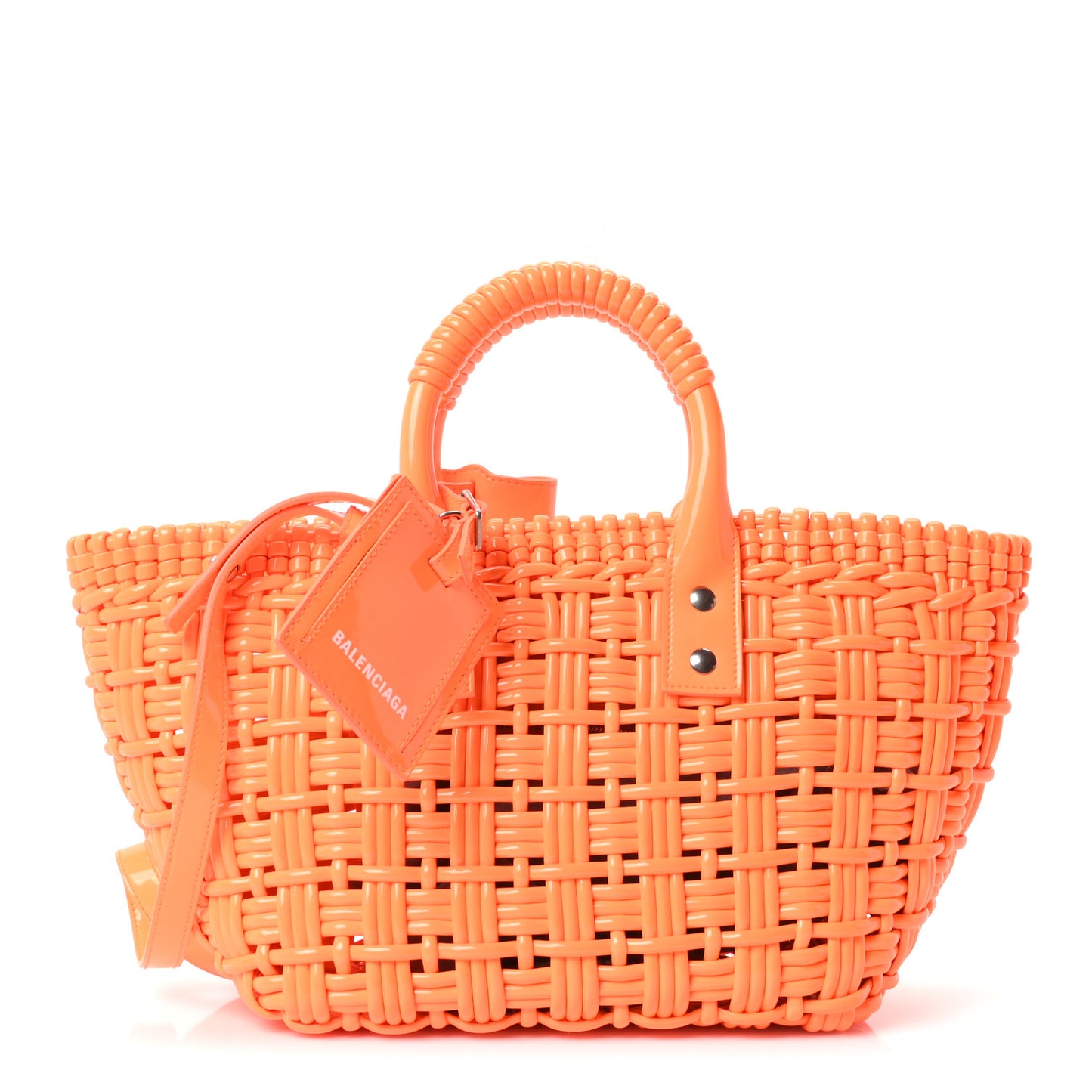 Varnished Faux Calfskin Braided XS Bistro Basket Fluo Orange