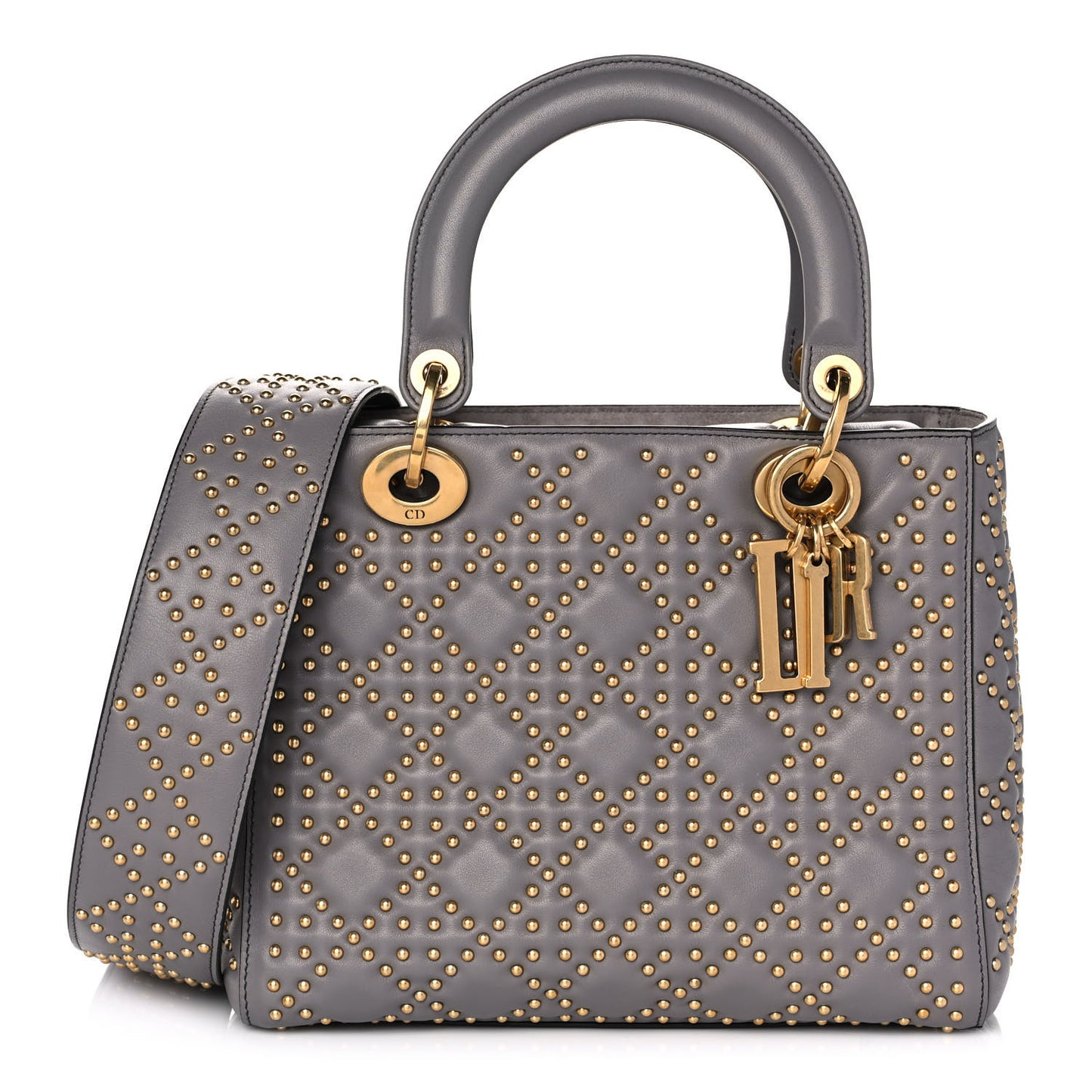 Calfskin Cannage Studded Medium Supple Lady Dior Grey