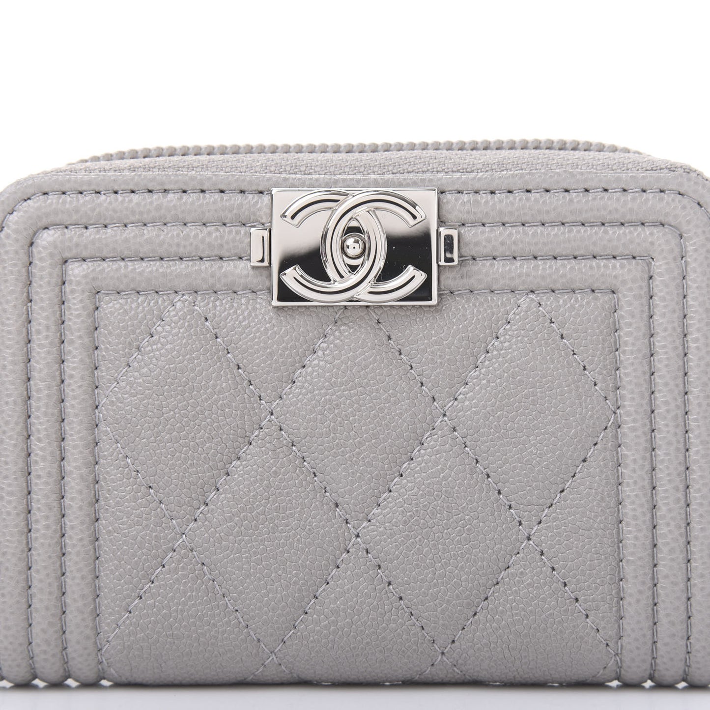 Caviar Quilted Boy Zip Around Coin Purse Wallet Grey
