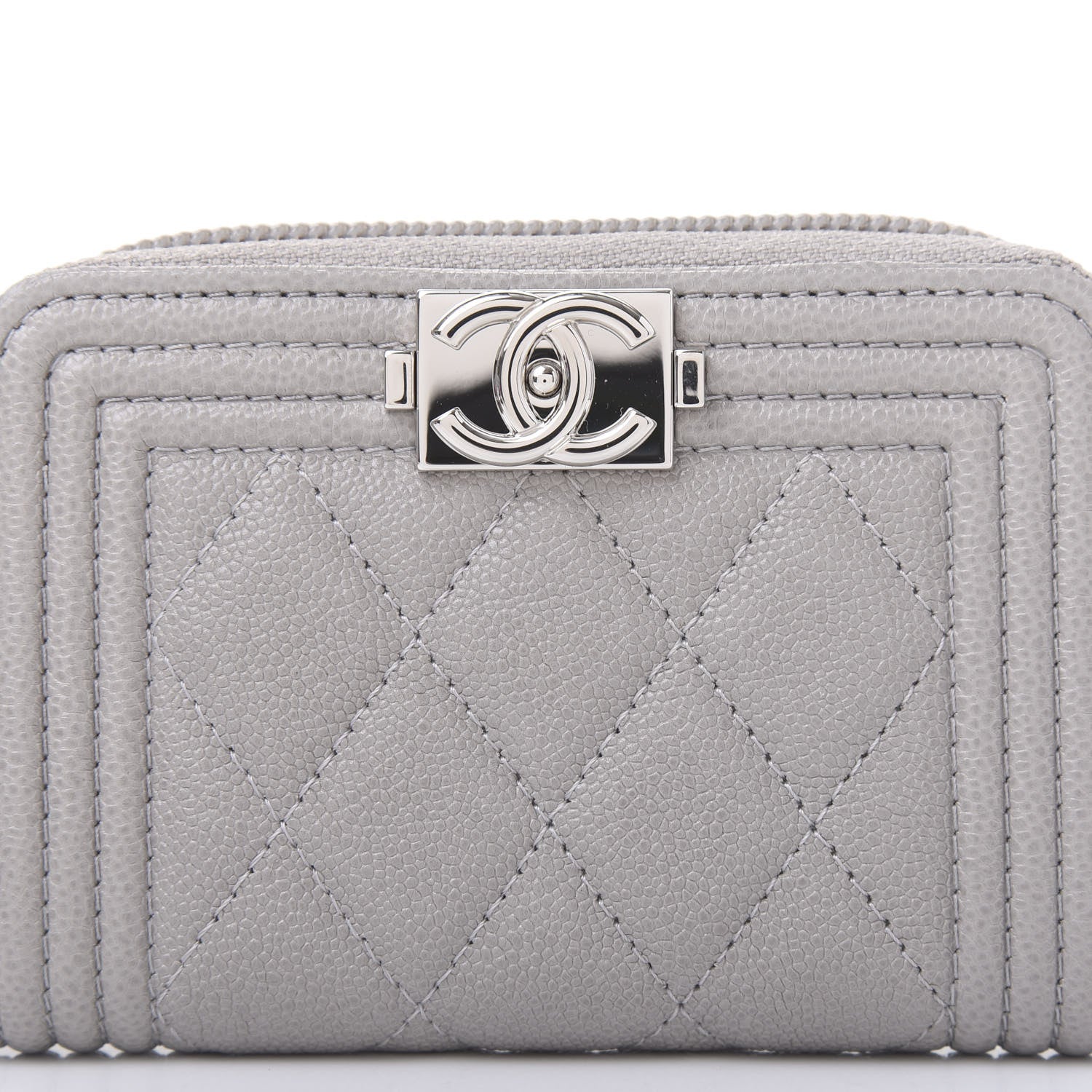 Chanel Caviar Quilted Boy Zip Around Coin Purse Wallet Grey 10 of 10