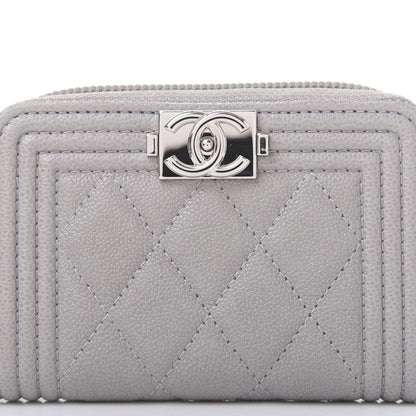 Chanel Caviar Quilted Boy Zip Around Coin Purse Wallet Grey 10 of 10