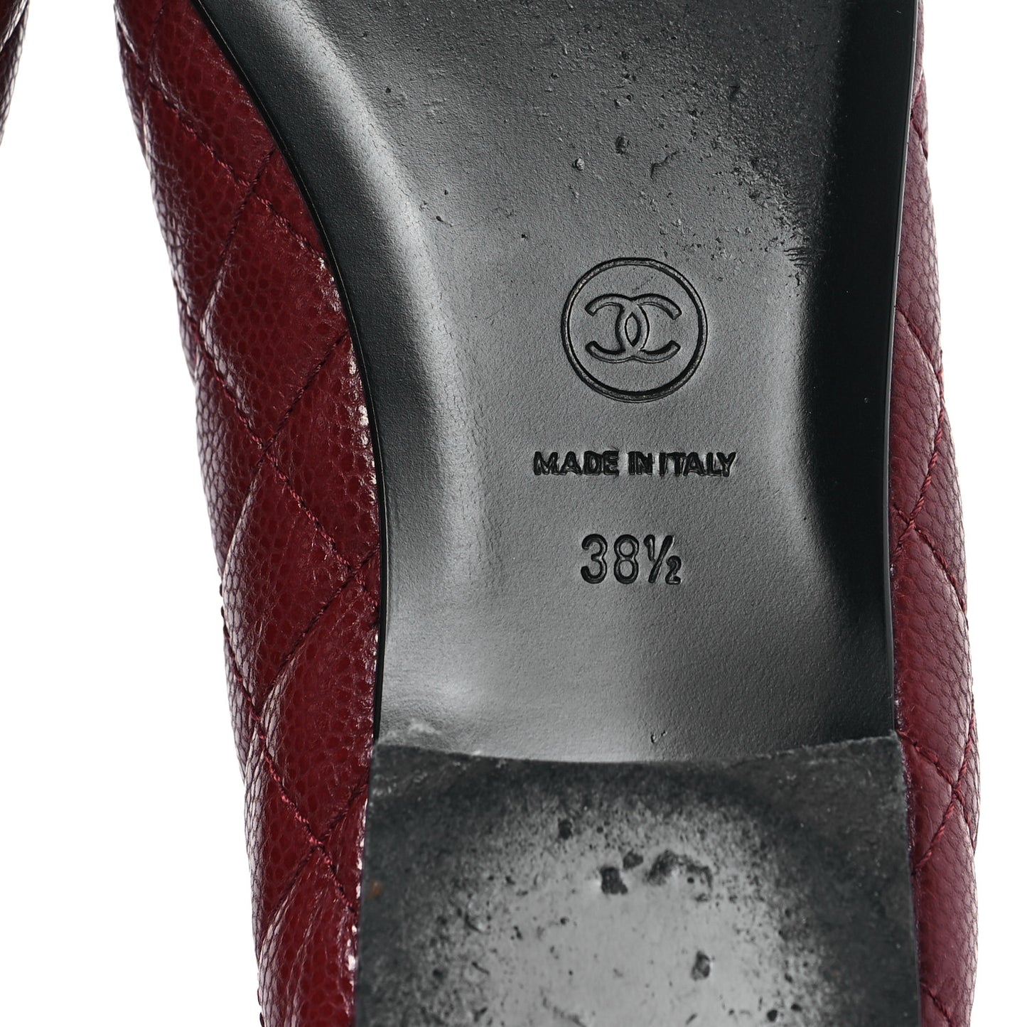 Caviar Quilted CC Cap Toe Ballerina Flats 38.5 Black Red
