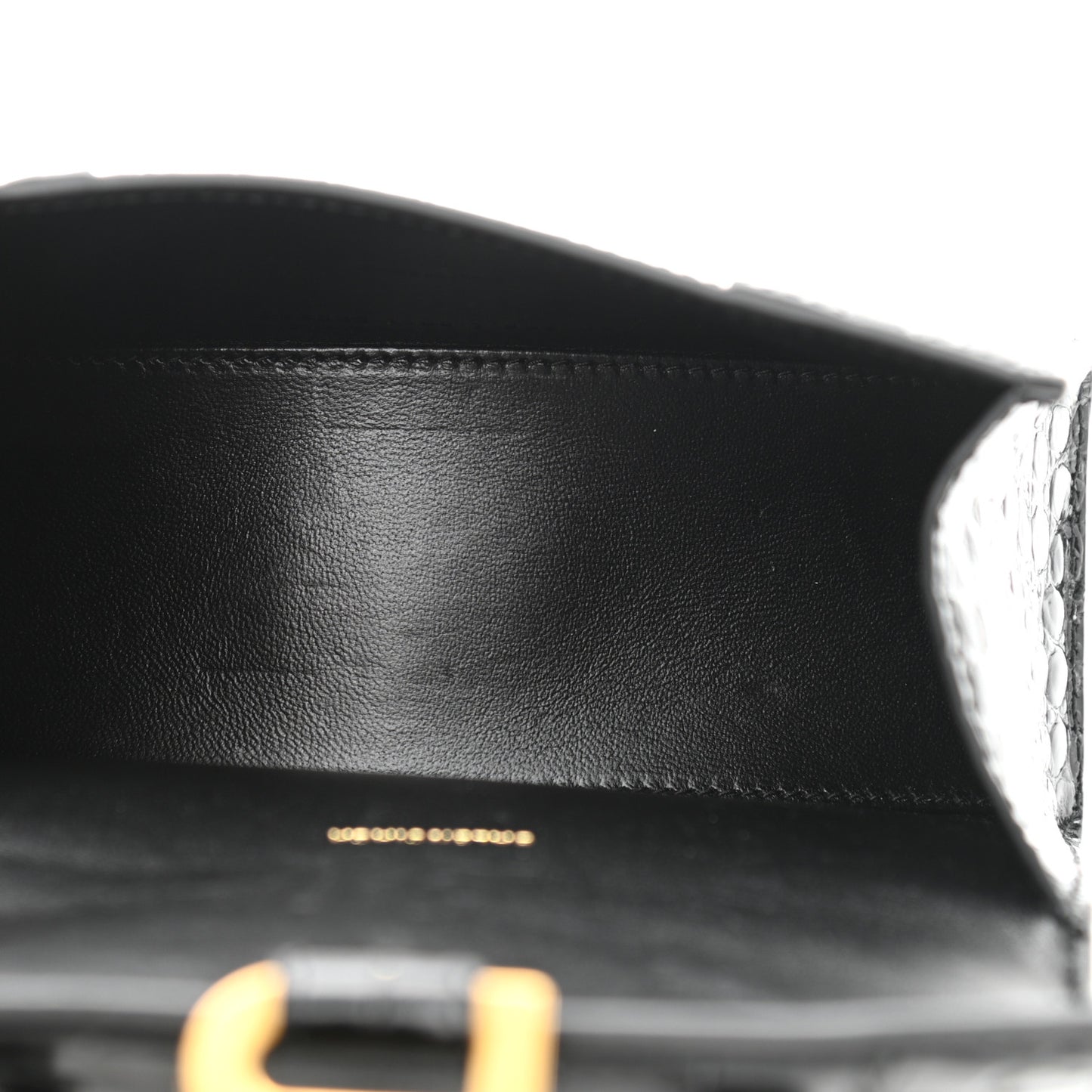 Shiny Calfskin Crocodile Embossed Hourglass Top Handle Bag XS Black