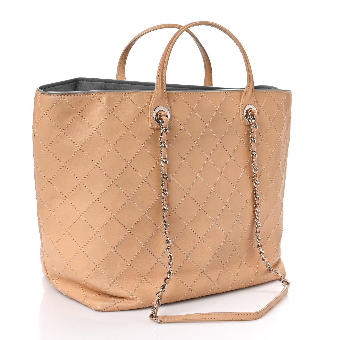 Calfskin Stitched Large Shopping Tote Beige