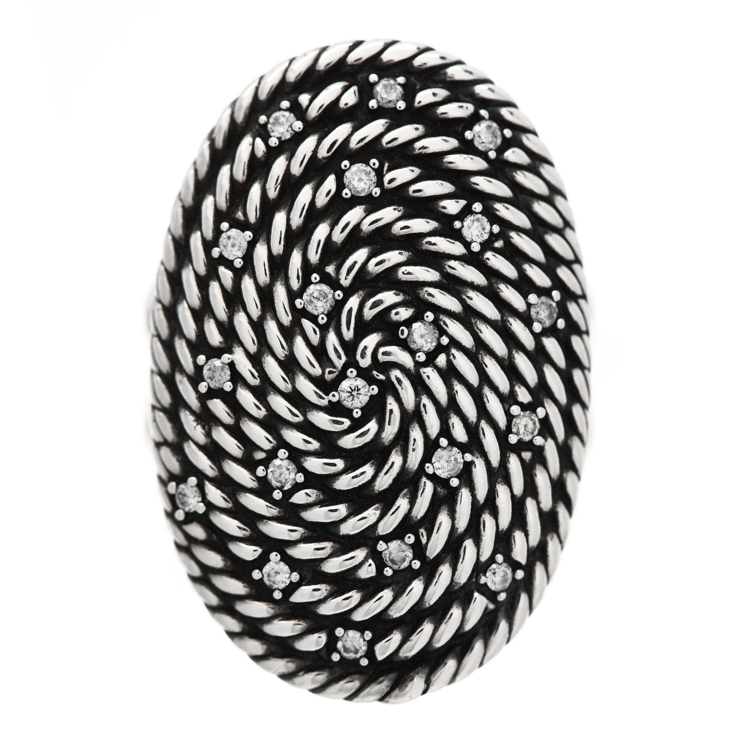 David Yurman Sterling Silver Diamond Cable Coil Ring 54 7 1 of 5