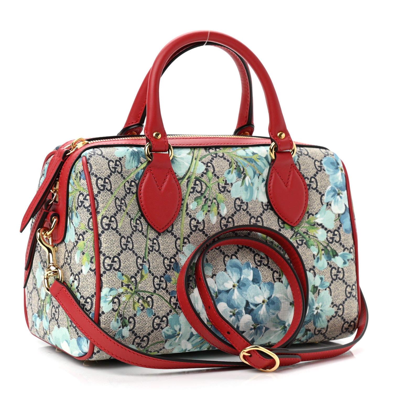 Gucci GG Supreme Monogram Blooms Small Boston Beige Blue Navy Hibiscus Red 2 of 9