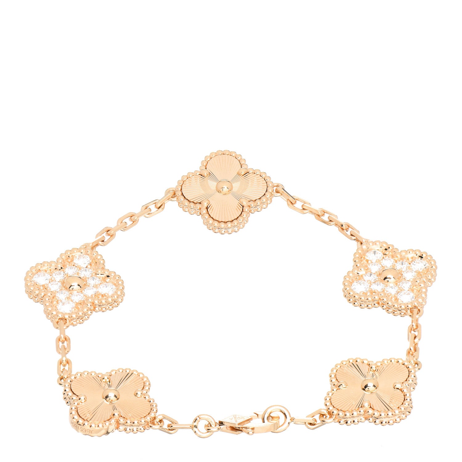 Van Cleef & Arpels 18K Yellow Gold Diamond 5 Motifs Guilloche Vintage Alhambra Bracelet 2 of 4
