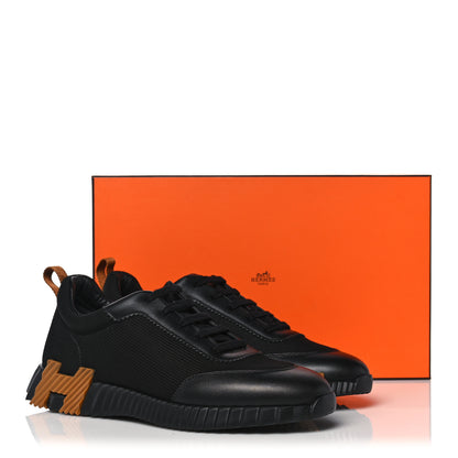 Hermes Technical Canvas Suede Goatskin Bouncing Sneakers 42 Black Miel 10 of 10