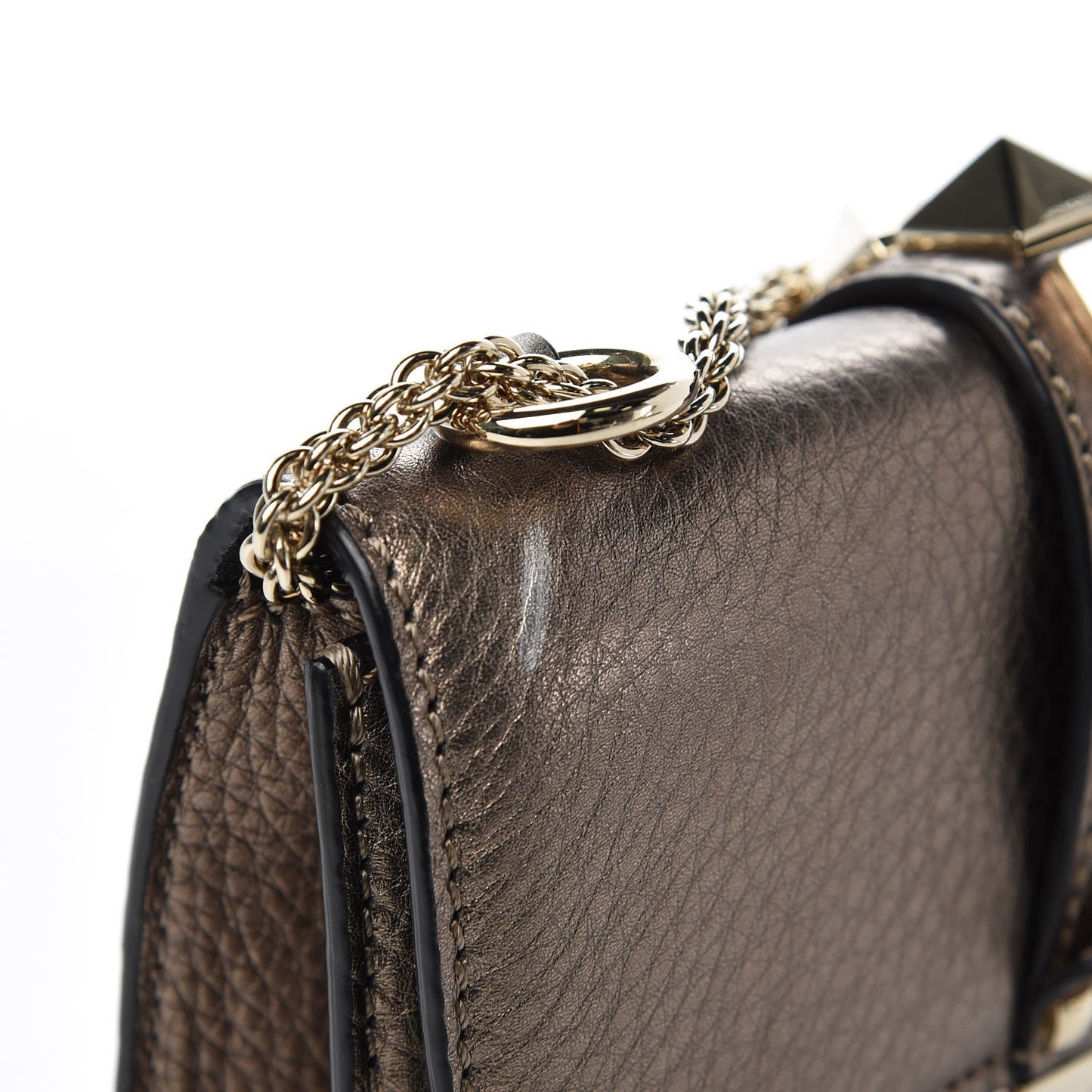 Metallic Vitello Small Glam Lock Rockstud Flap Sasso
