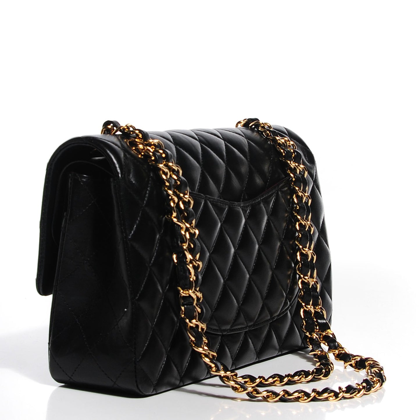 Lambskin Quilted Medium Double Flap Black