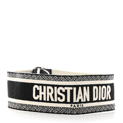 Christian Dior Canvas Embroidered Shoulder Strap Black White 2 of 5