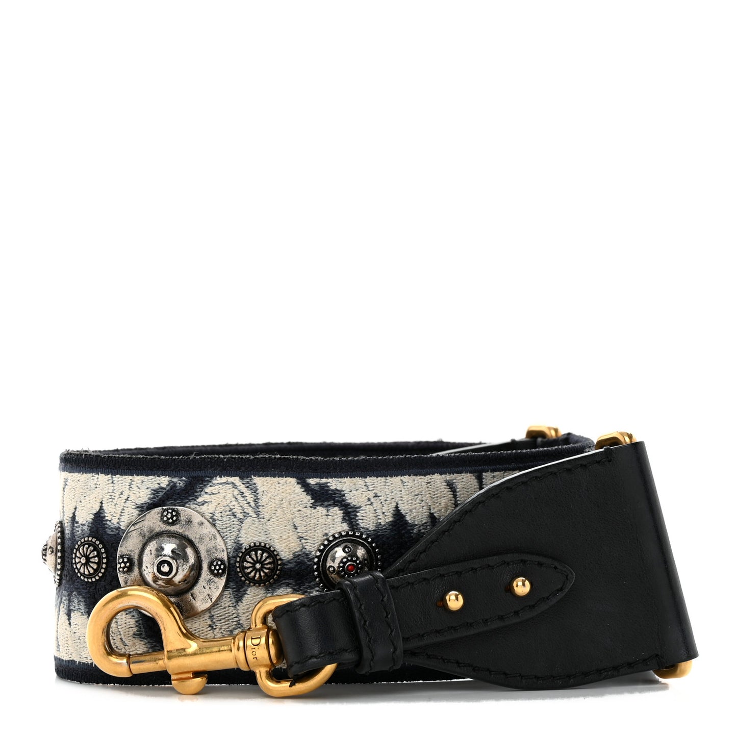 Canvas Embroidered Studded Tie Dye Shoulder Strap Blue