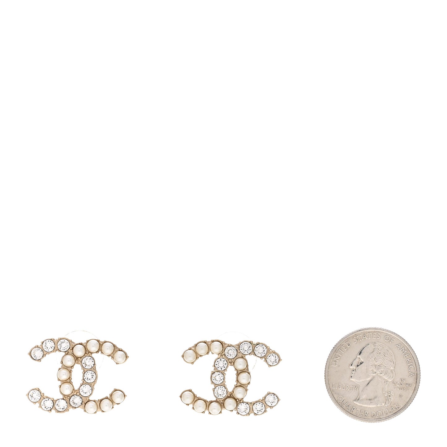 Crystal Pearl CC Dazzling Domino Earrings Gold