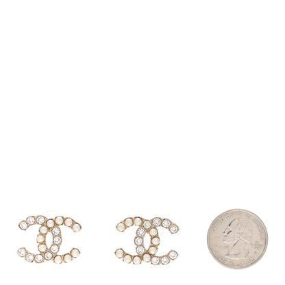 Chanel Crystal Pearl CC Dazzling Domino Earrings Gold 2 of 5