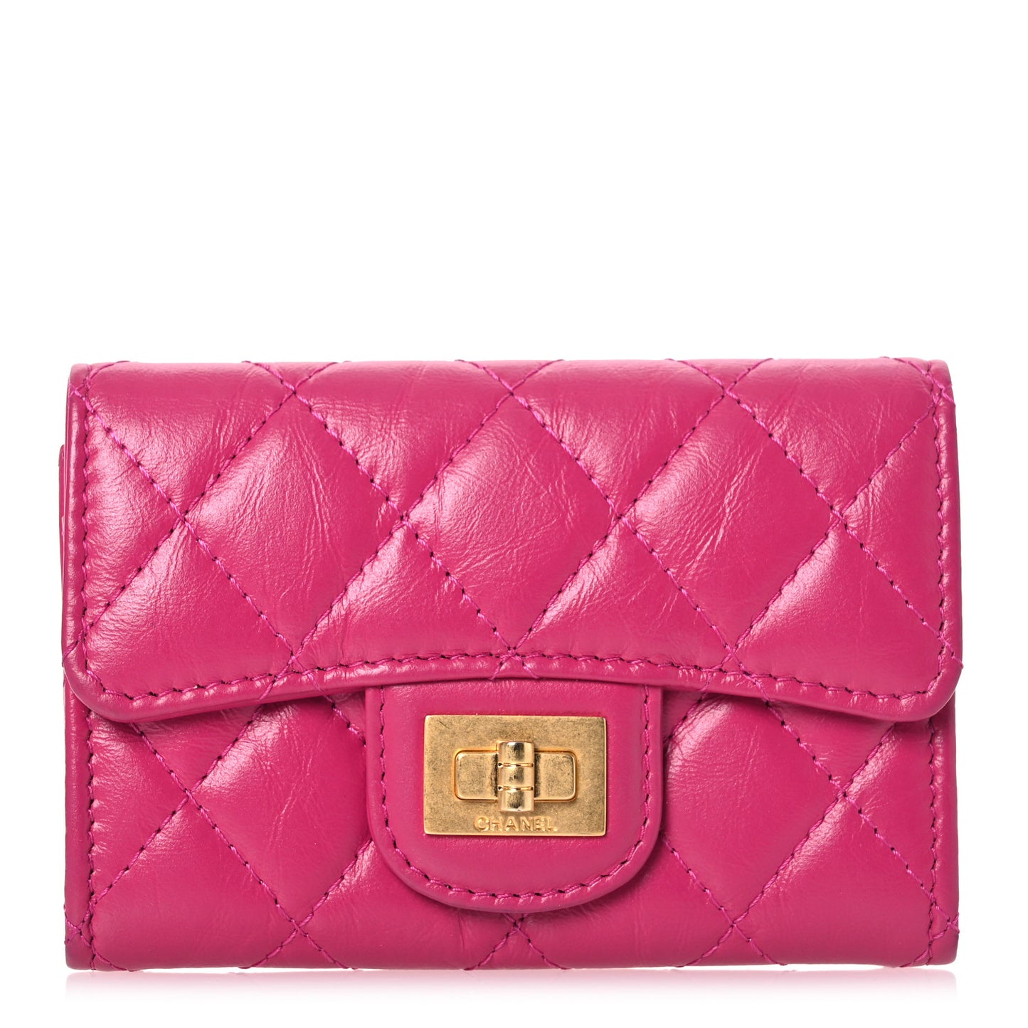 Aged Calfskin Quilted Reissue Flap Card Holder Fuchsia