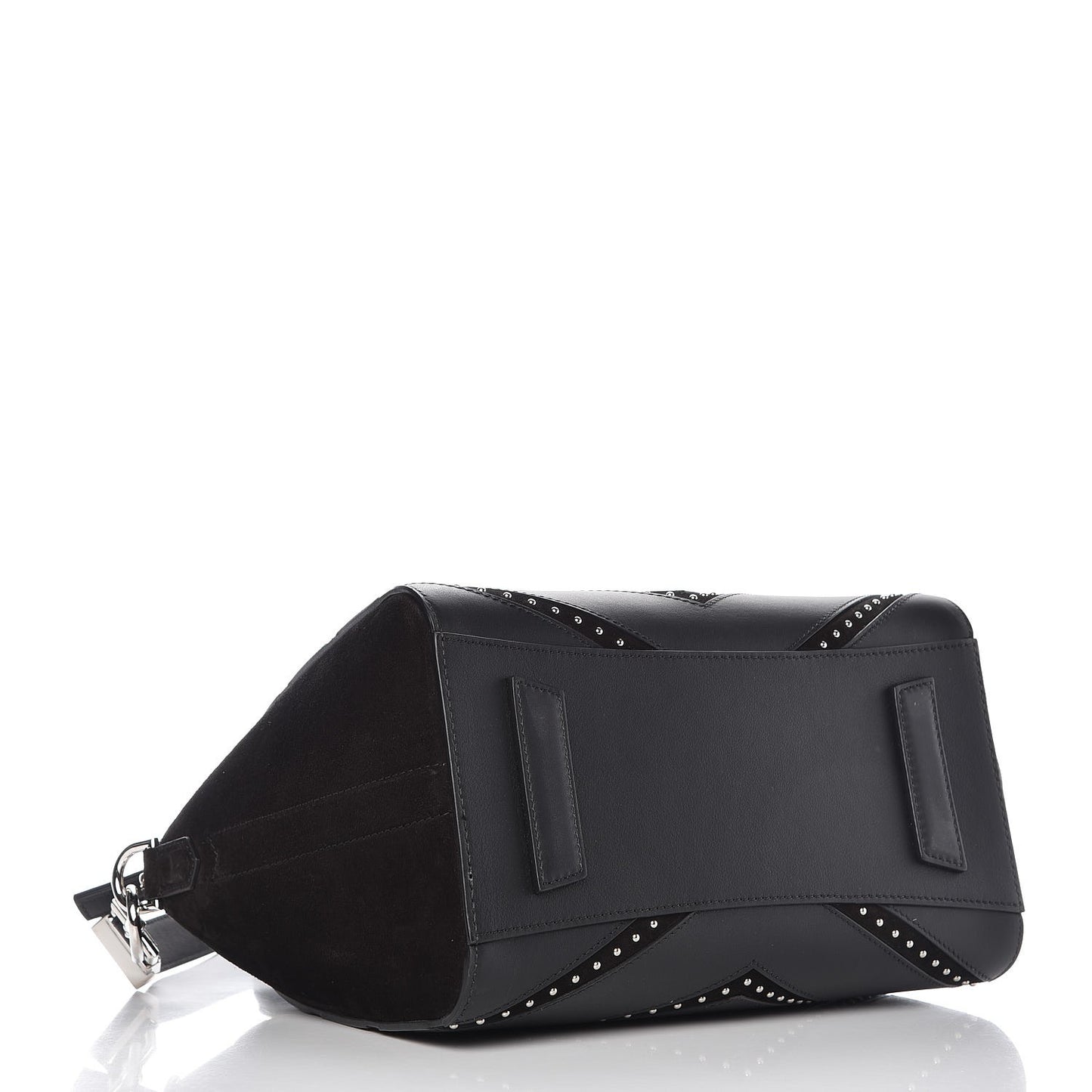 Calfskin Suede Small Studded Chevron Antigona Black