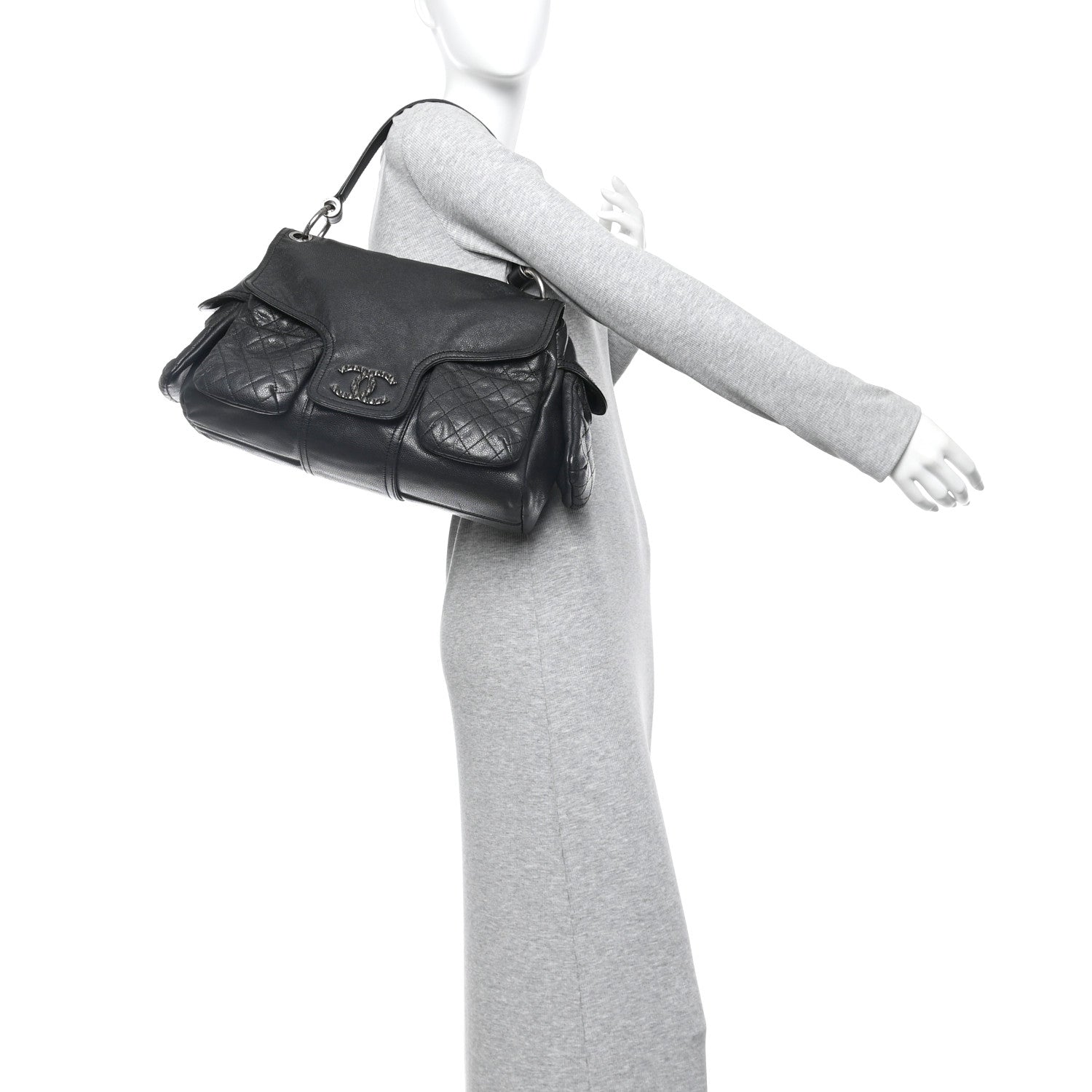 Chanel Glazed Caviar Large Coco Rider Flap Hobo Black 2 of 13
