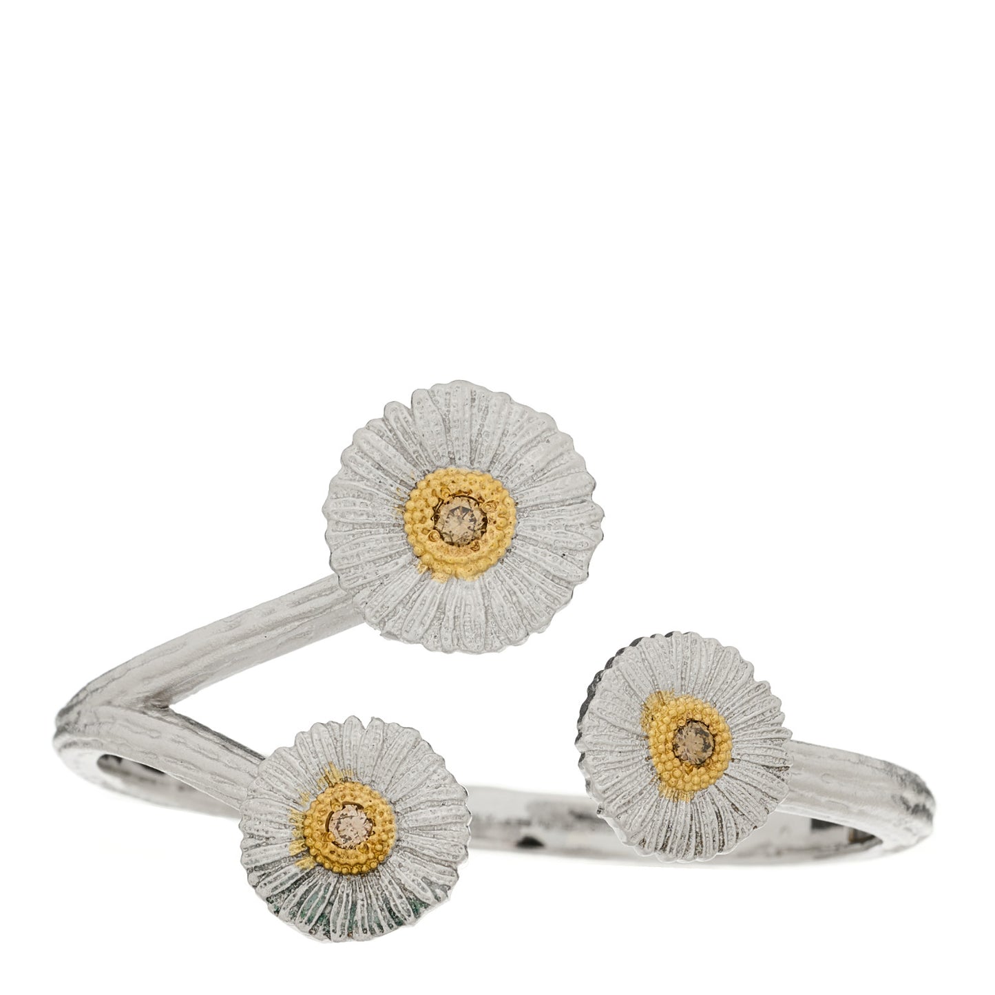 Sterling Silver Vermeil Brown Diamond Blossoms Cuff Bracelet