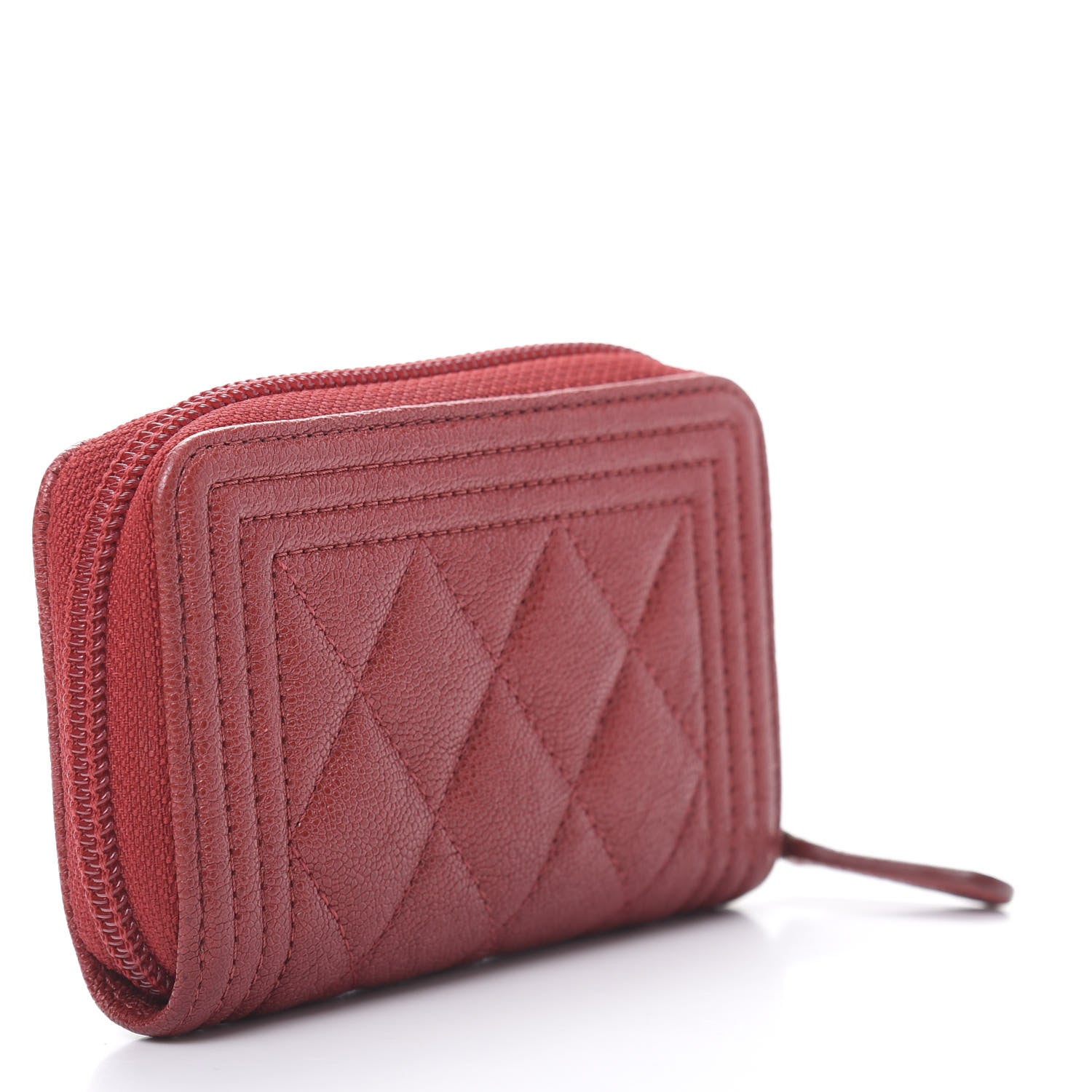 Chanel Iridescent Caviar Quilted Boy Zip Around Coin Purse Wallet Red 3 of 8