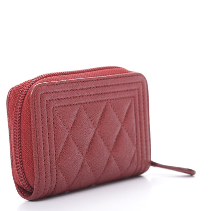 Chanel Iridescent Caviar Quilted Boy Zip Around Coin Purse Wallet Red 3 of 8