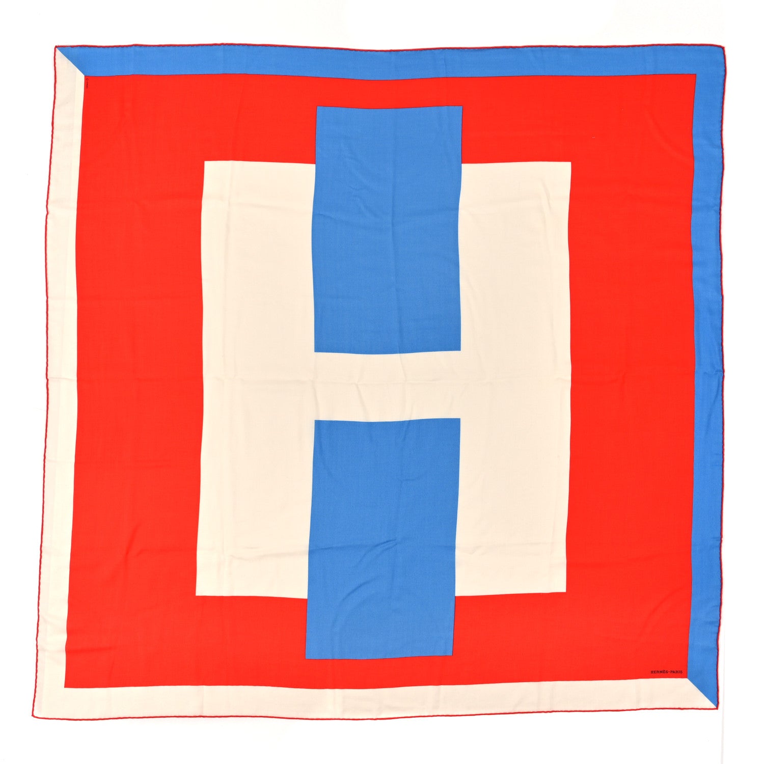Hermes Cashmere Silk Encadre H Passant Giant Scarf 140 Rouge Bleu White 1 of 3