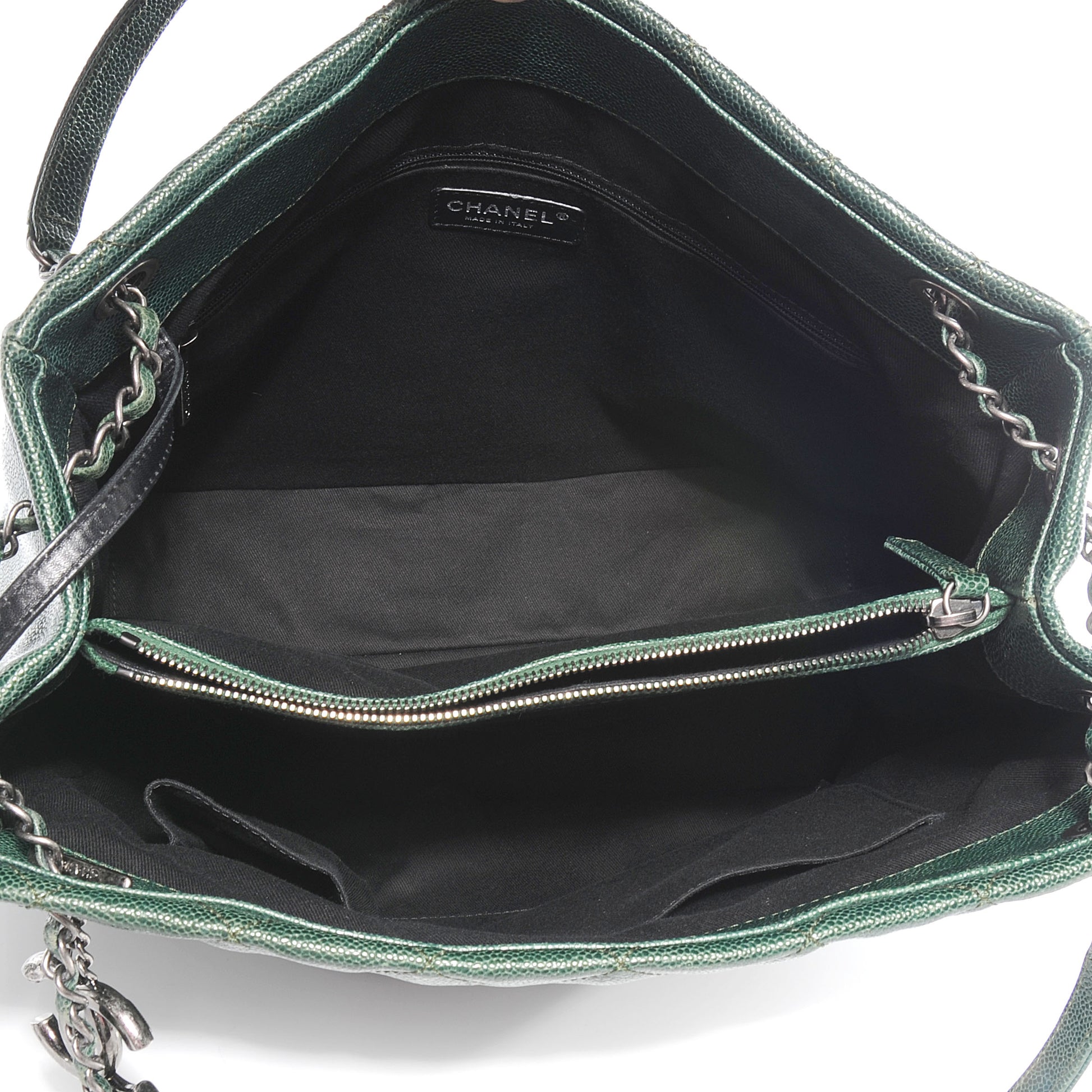 Chanel Iridescent Caviar Quilted Tall Chic Shopping Tote Dark Green 5 of 7