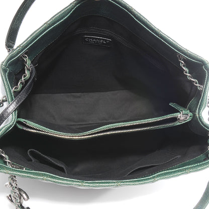 Chanel Iridescent Caviar Quilted Tall Chic Shopping Tote Dark Green 5 of 7