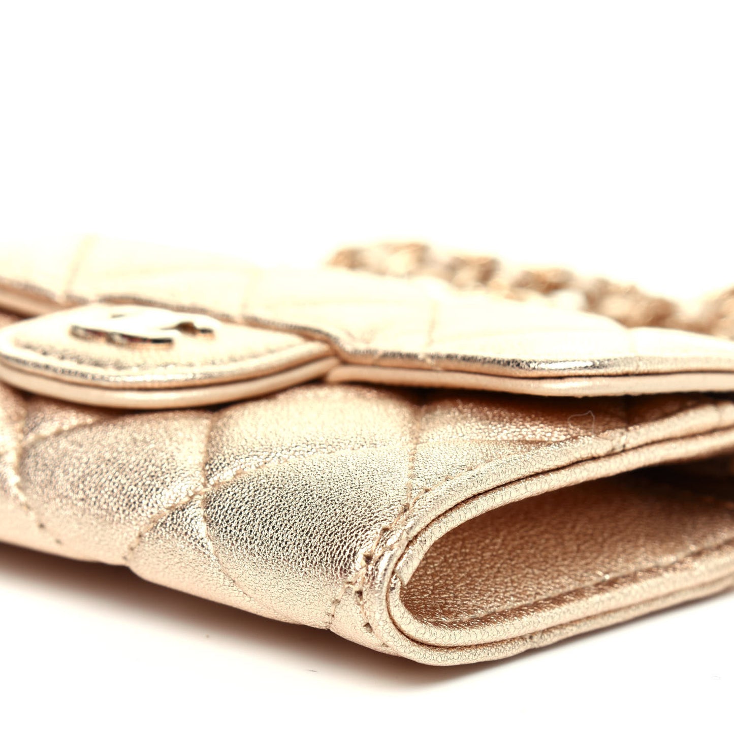 Metallic Lambskin Quilted Flap Chain Waist Bag Gold