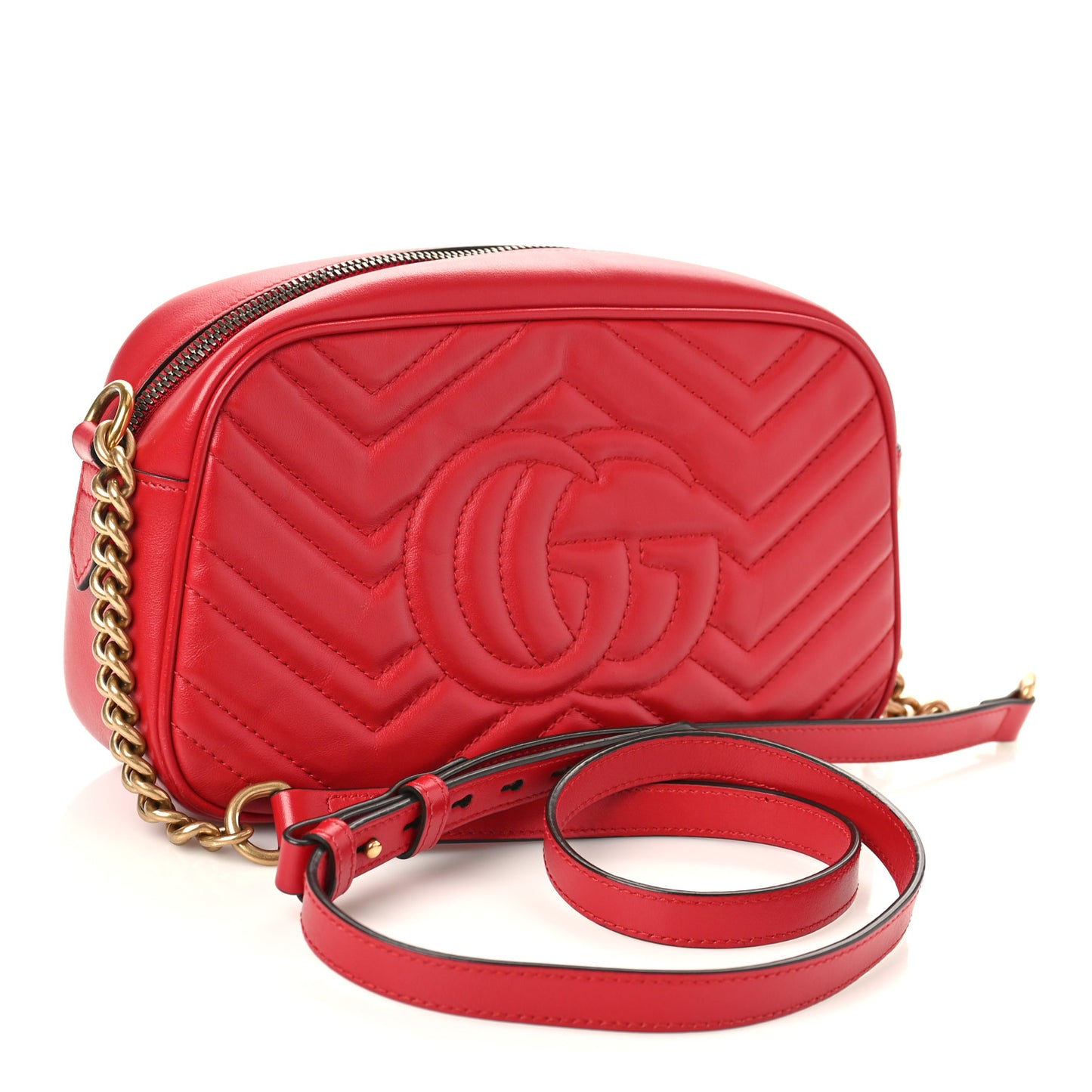 Calfskin Matelasse Small GG Marmont Chain Shoulder Bag Hibiscus Red