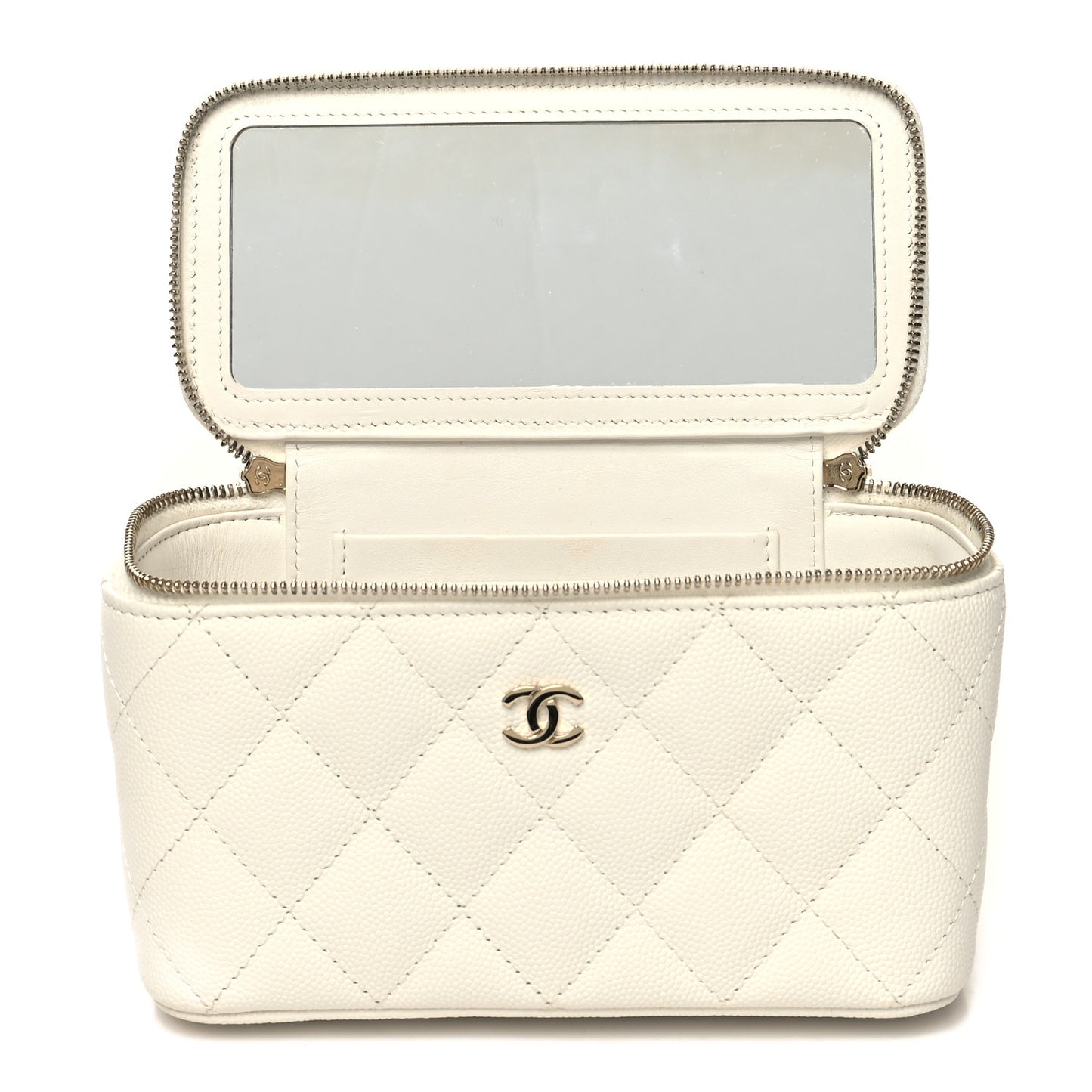 Caviar Quilted Small Vanity Case With Chain White