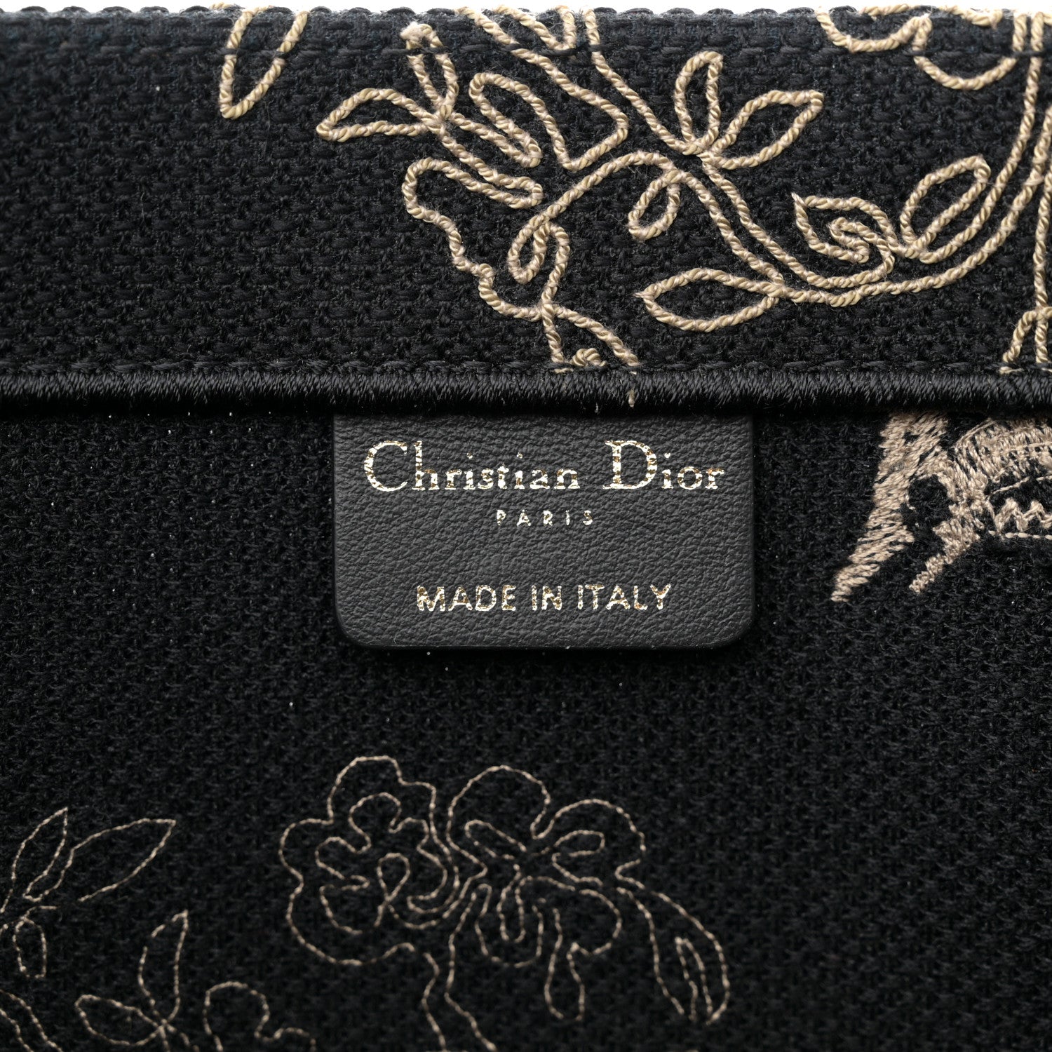 Christian Dior Canvas Embroidered Large Ornamental Cornely Book Tote Black Beige 6 of 12