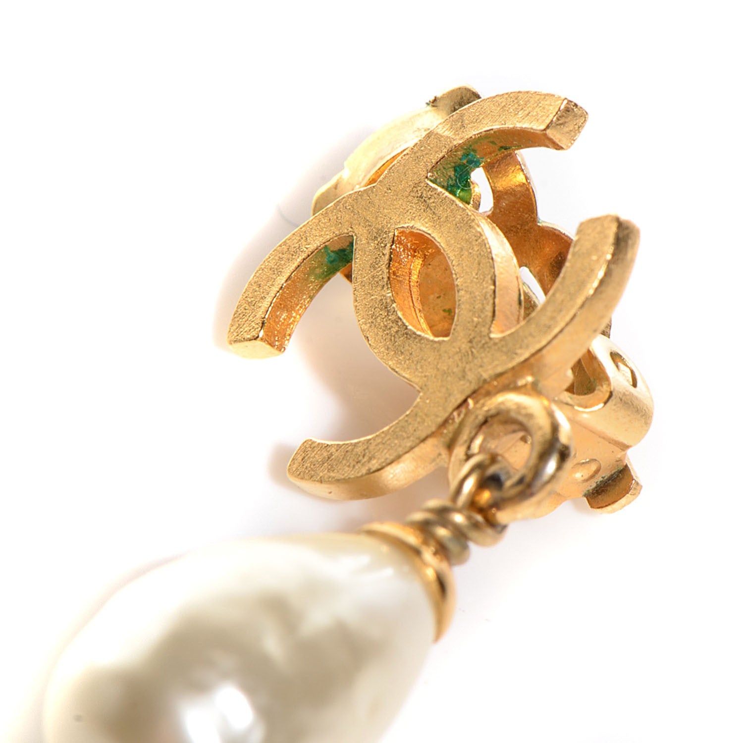 Chanel Pearl Drop CC Clip On Earrings Gold 5 of 5