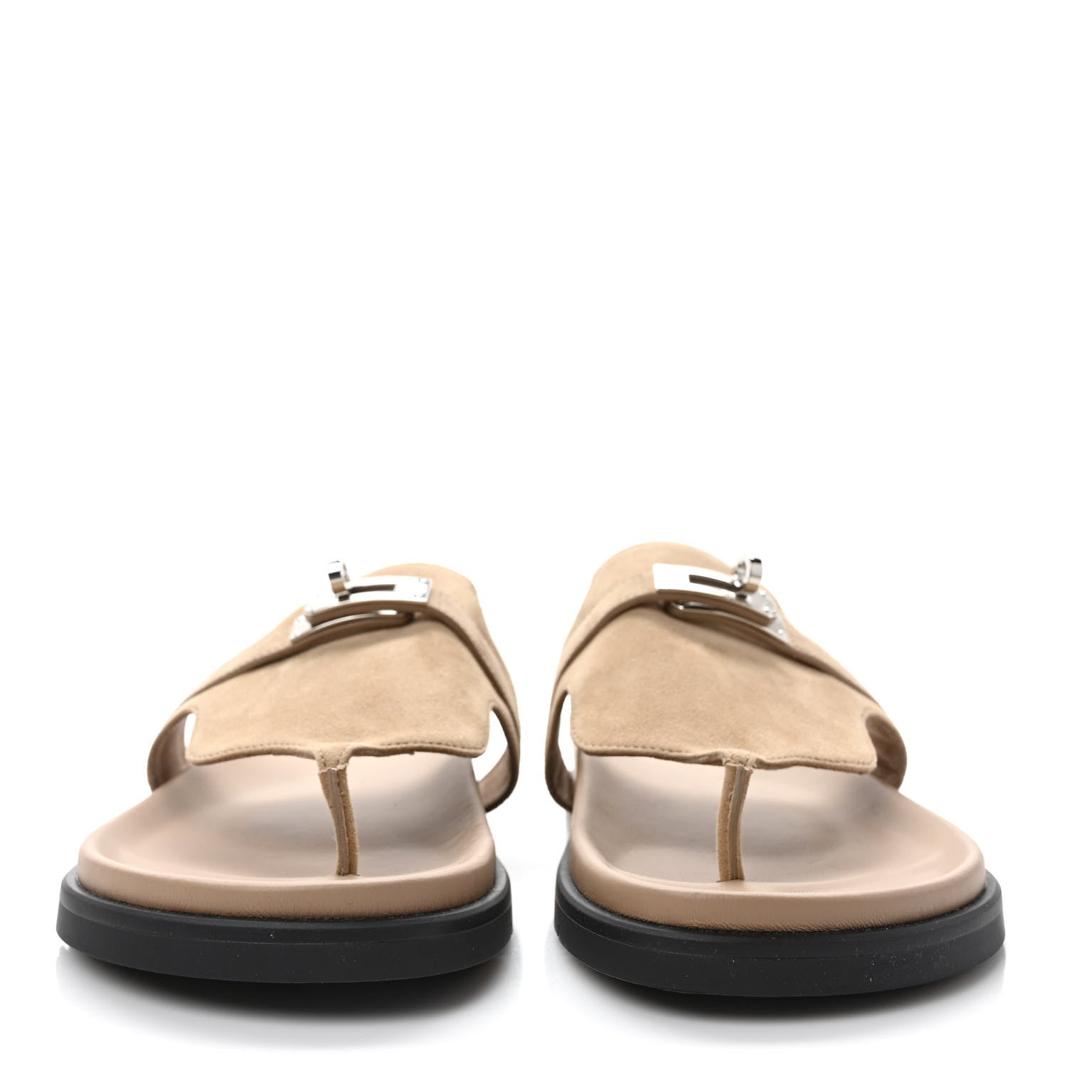 Hermes Suede Goatskin Womens Empire Sandals 38 Beige Argile 2 of 9