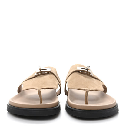Hermes Suede Goatskin Womens Empire Sandals 38 Beige Argile 2 of 9