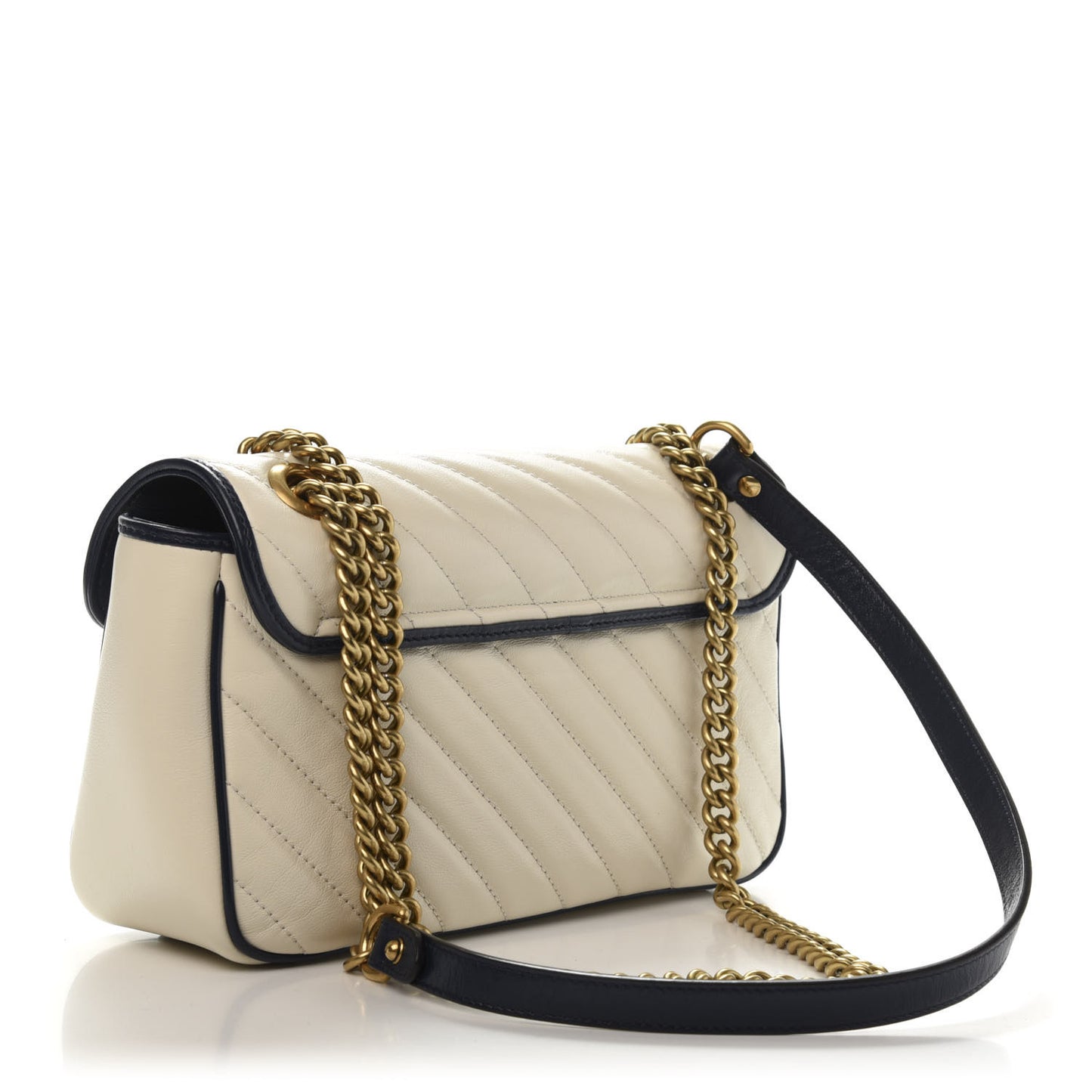 Vintage Effect Calfskin Matelasse Diagonal Small Torchon GG Marmont Shoulder Bag Mystic White Blue Agata