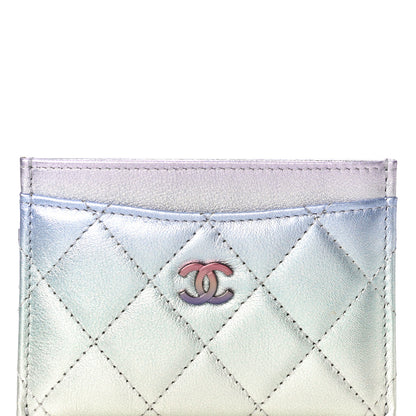 Chanel Gradient Metallic Calfskin Quilted Card Holder Silver Blue Yellow Purple 9 of 12