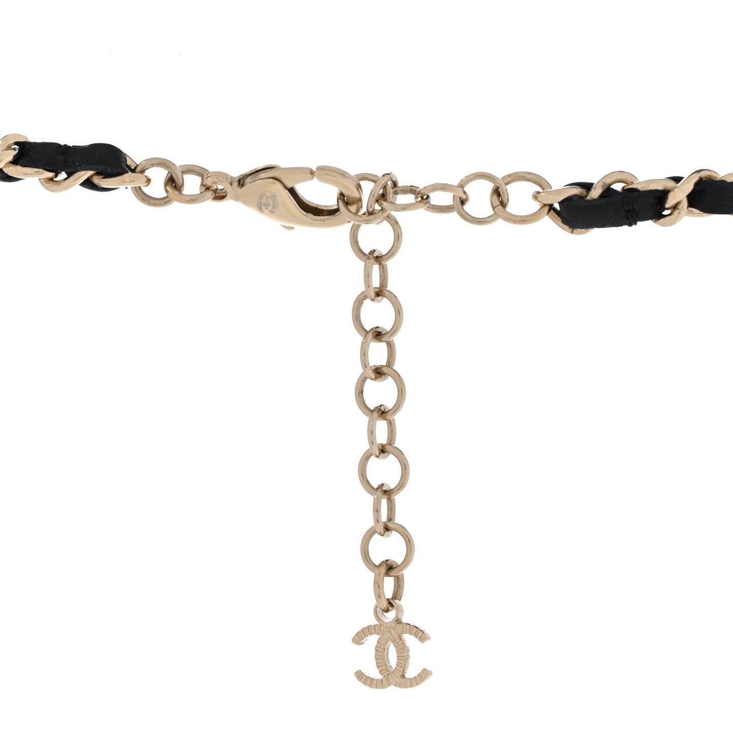 Metal Lambskin Crystal CC Necklace Black Gold