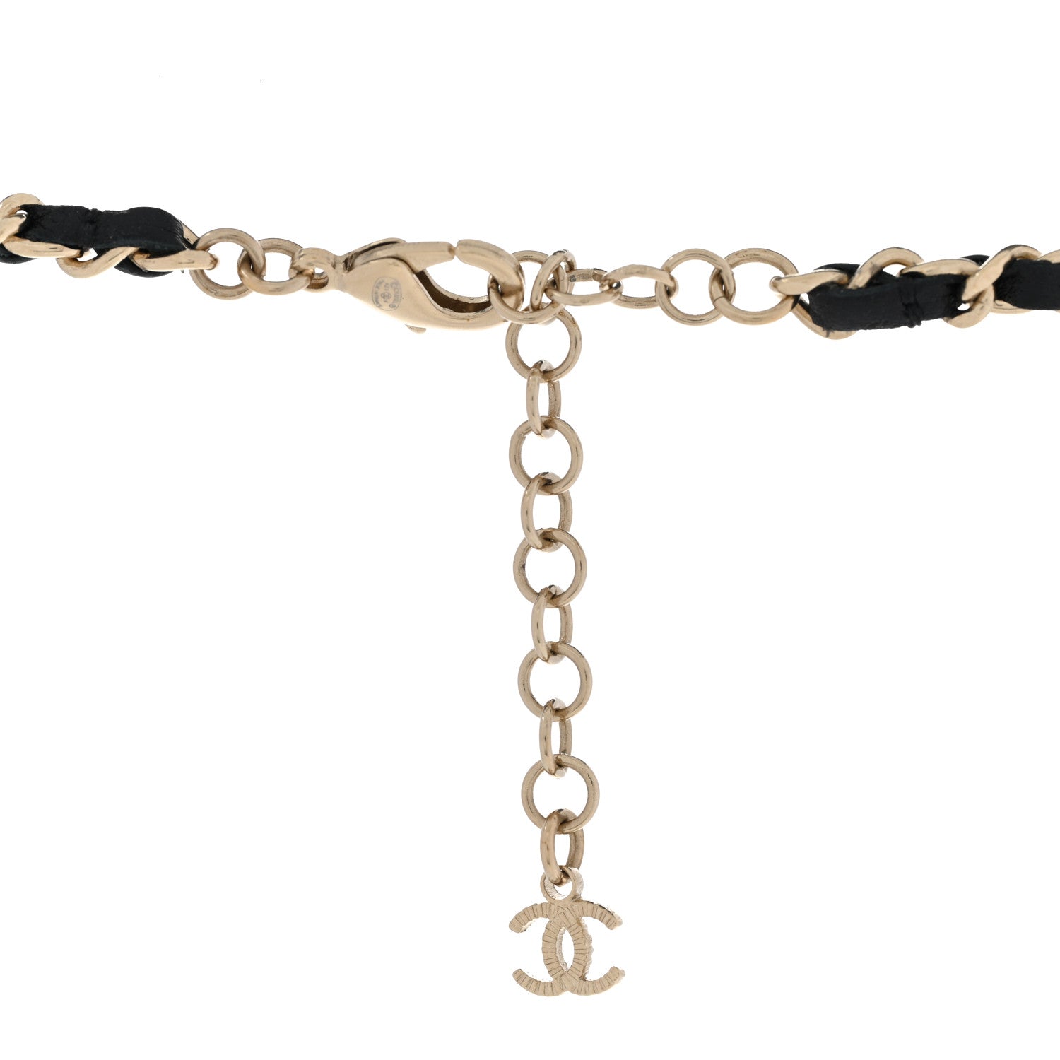 Chanel Metal Lambskin Crystal CC Necklace Black Gold 5 of 6