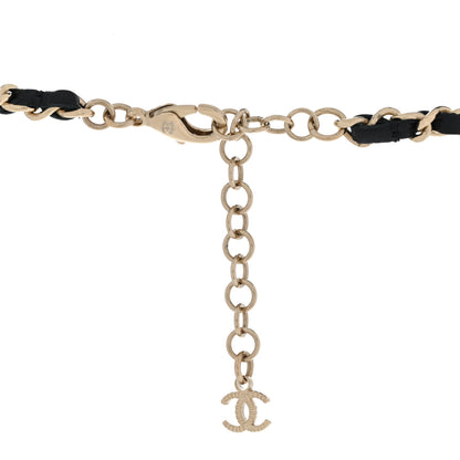 Chanel Metal Lambskin Crystal CC Necklace Black Gold 5 of 6