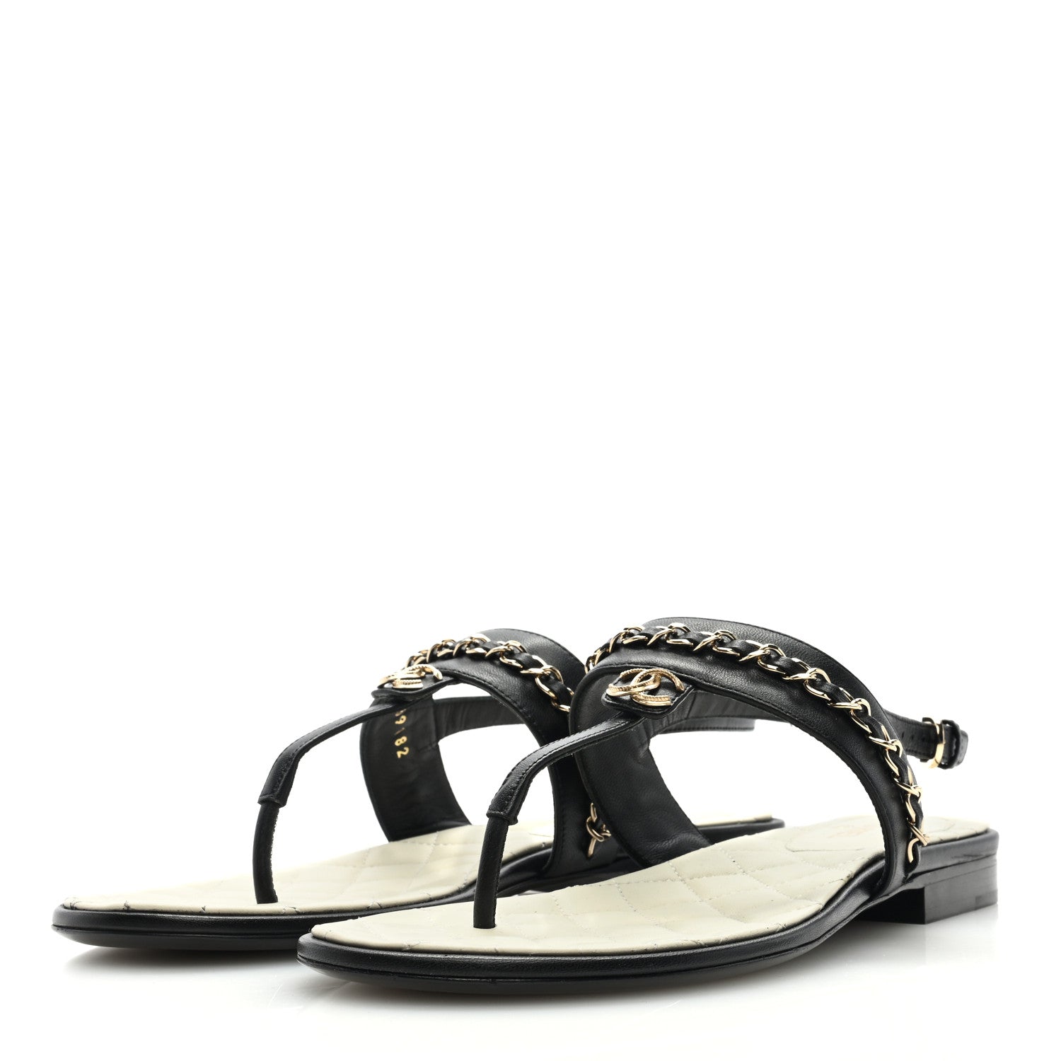 Chanel Lambskin Chain CC Sandals 38.5 Black 3 of 8