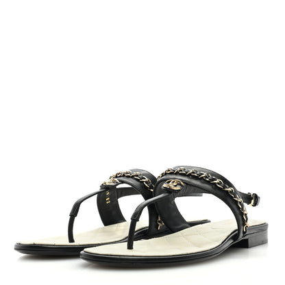Chanel Lambskin Chain CC Sandals 38.5 Black 3 of 8