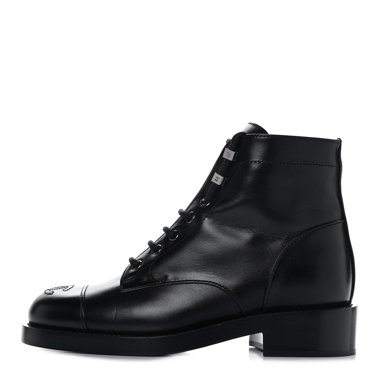 Chanel Calfskin Combat Boots 36 Black 1 of 9